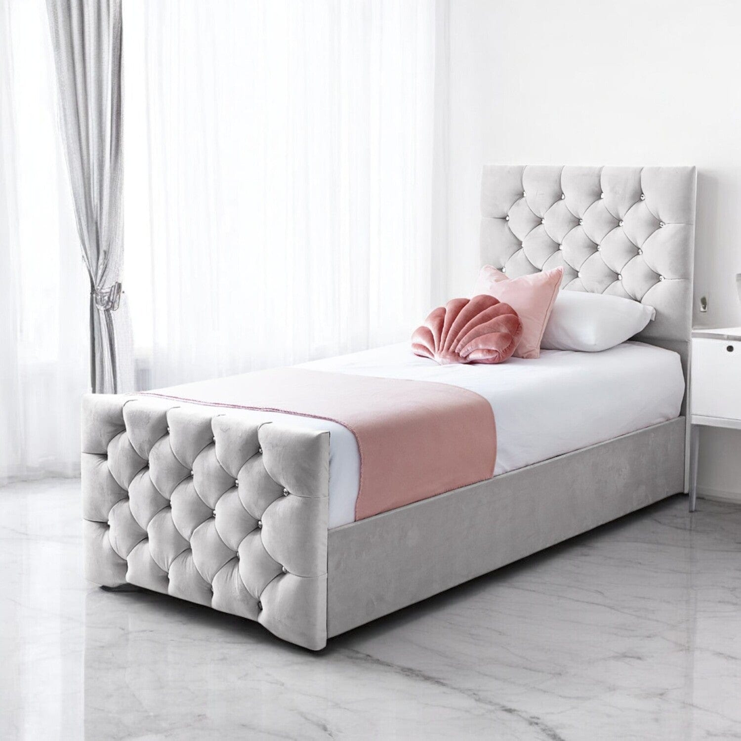  Slatted Base Freya Diamante Tufted Velvet Upholstered Single Bed Frame