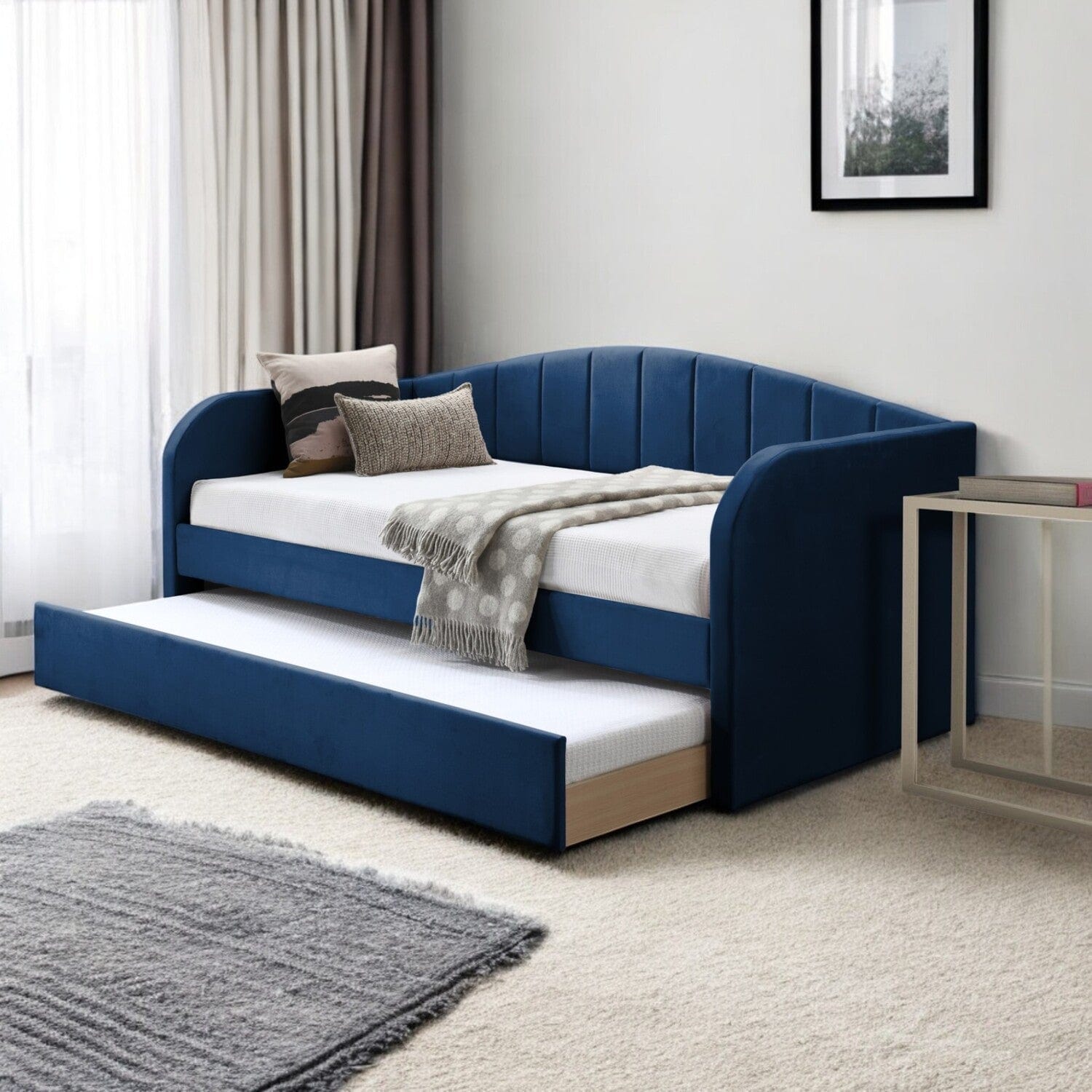 Blue Frodsham Upholstered Day Bed with Trundle