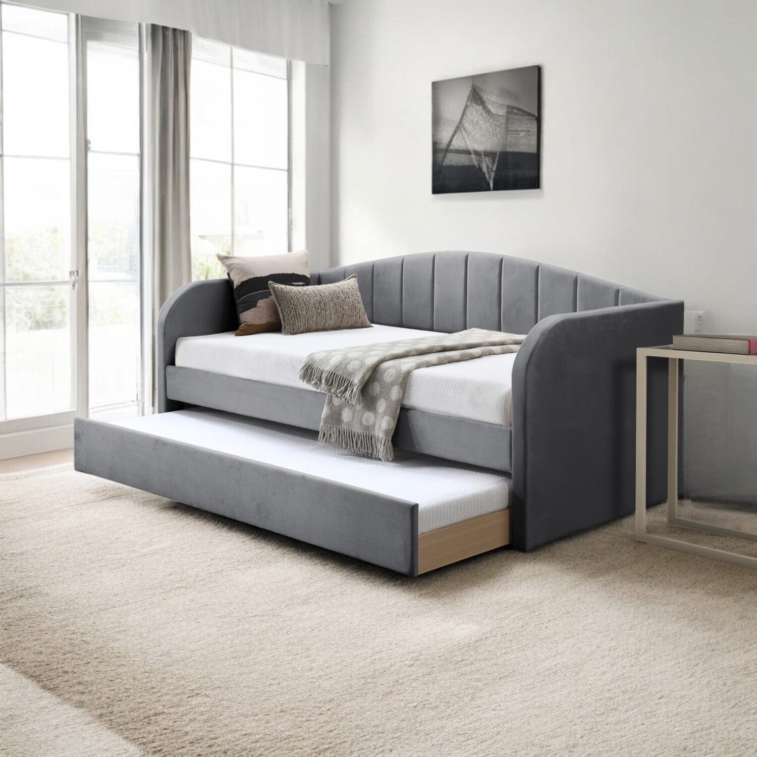Grey Frodsham Upholstered Day Bed with Trundle