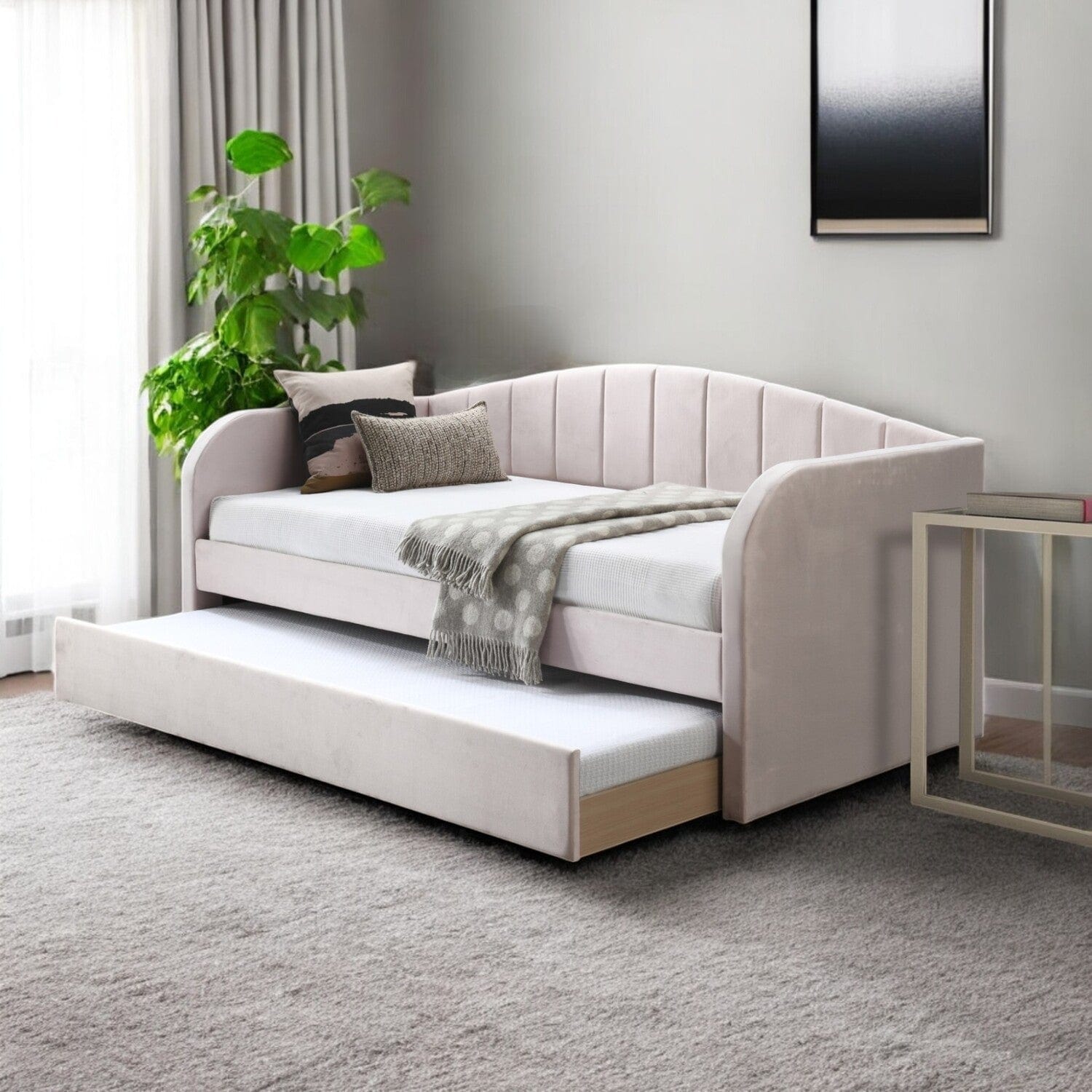Pink Frodsham Upholstered Day Bed with Trundle