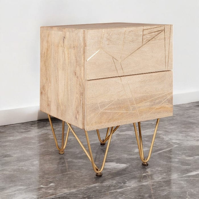 Galway Light Gold Wooden 2 Drawer Bedside Table
