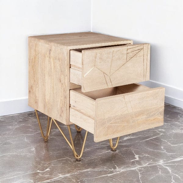 Galway Light Gold Wooden 2 Drawer Bedside Table