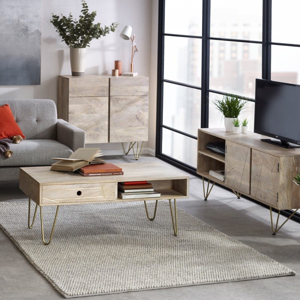Galway Wooden Light Gold 1 Drawer Coffee Table