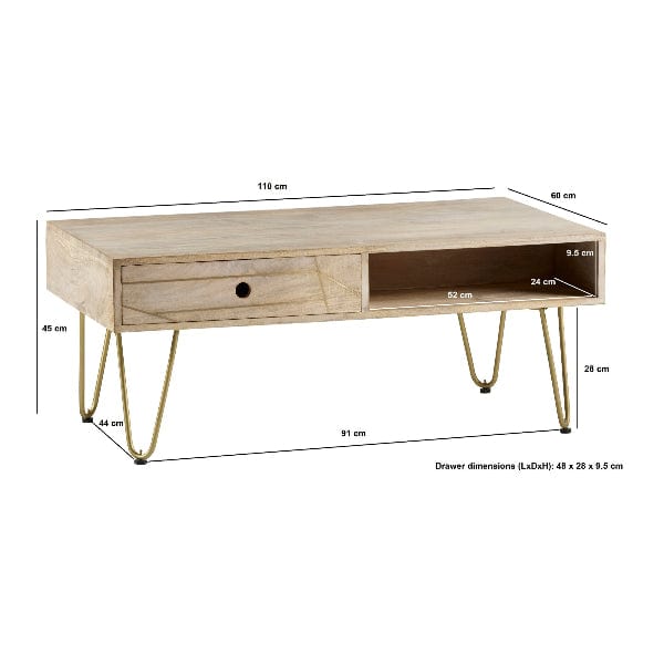 Galway Wooden Light Gold 1 Drawer Coffee Table