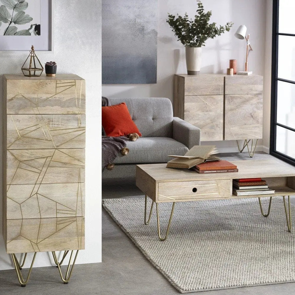 Galway Wooden Light Gold Tall Chest of 5 Drawers