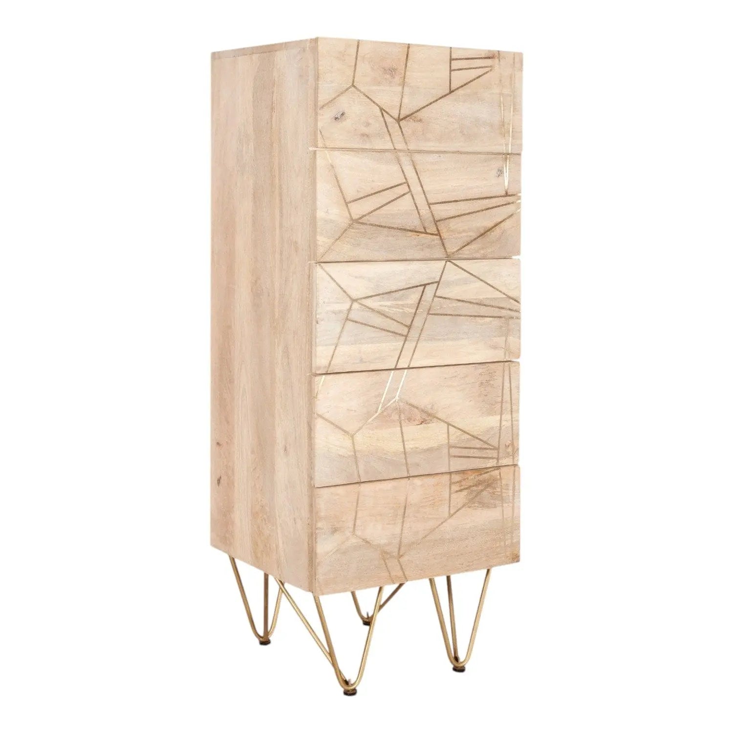 Galway Wooden Light Gold Tall Chest of 5 Drawers