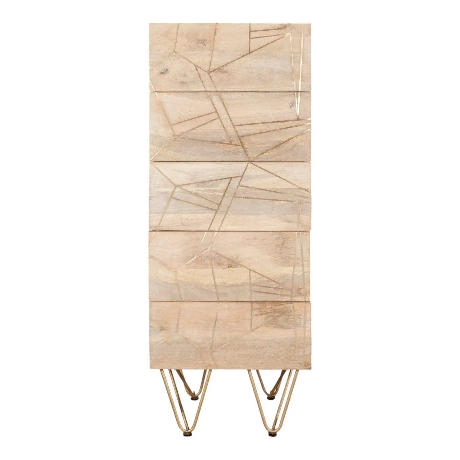 Galway Wooden Light Gold Tall Chest of 5 Drawers