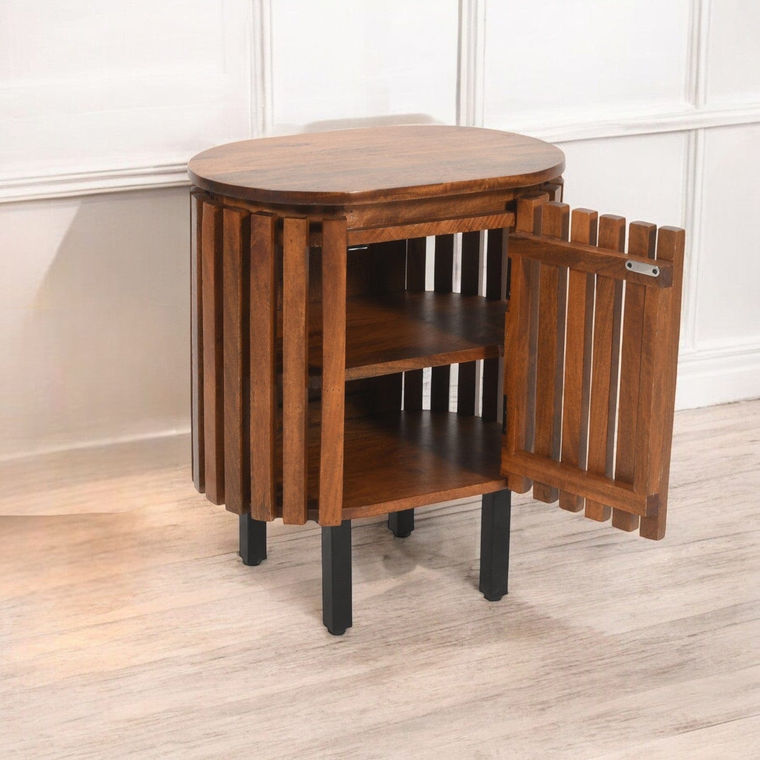 Glenariff Wooden Slatted Bedside Table Cabinet