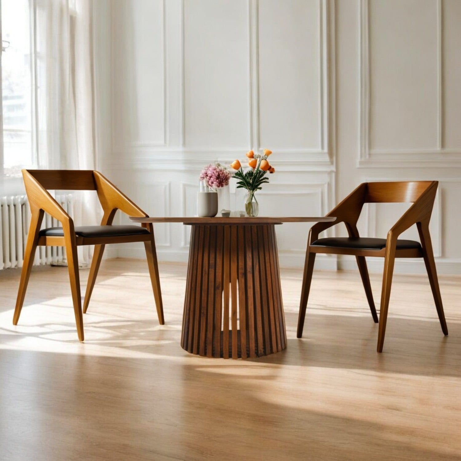 Glenariff Wooden Slatted Round 120cm Dining Table