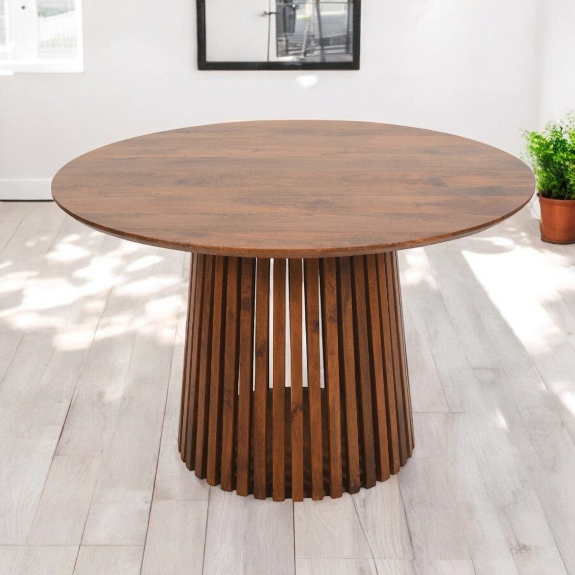 Glenariff Wooden Slatted Round 120cm Dining Table