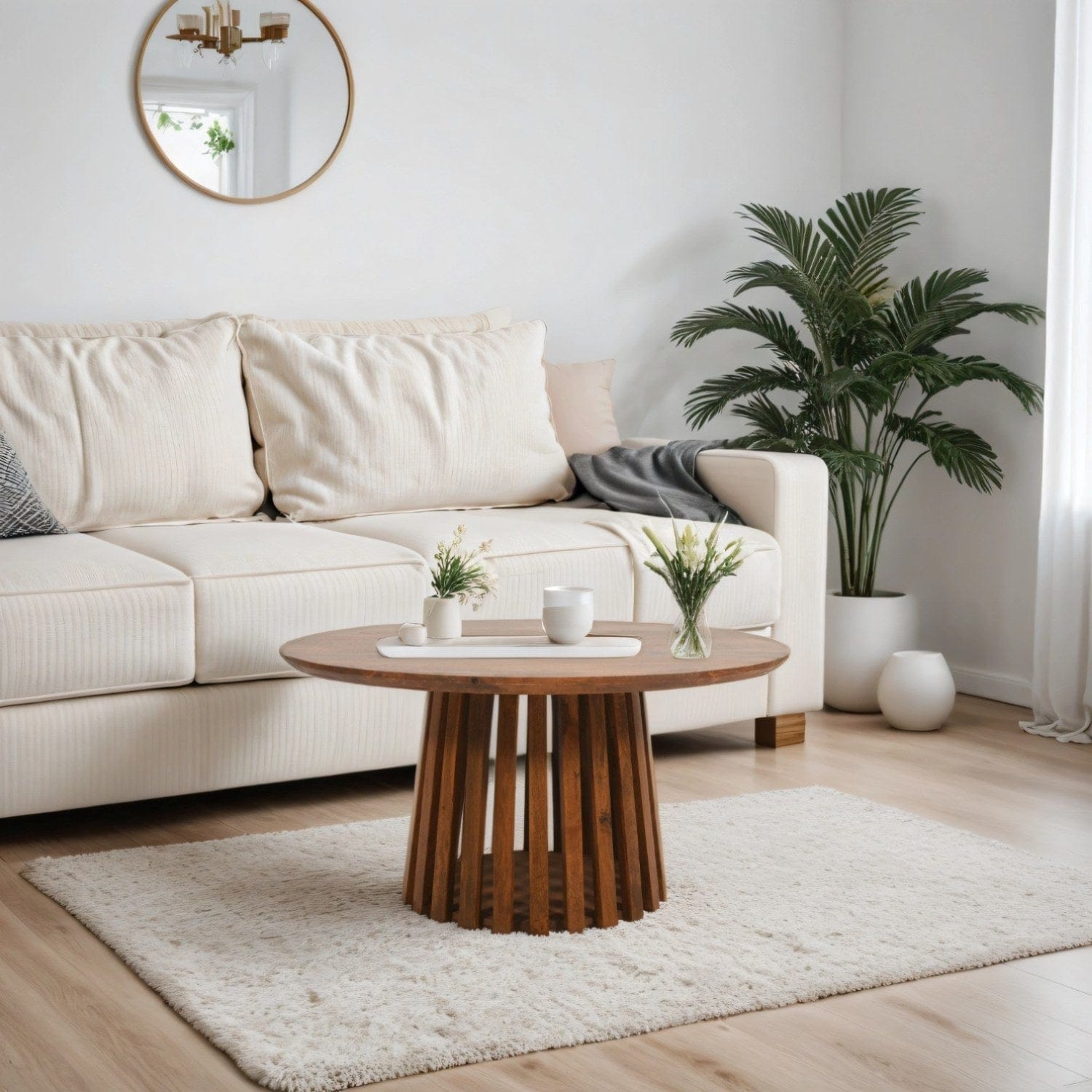 Glenariff Wooden Slatted Round Coffee Table