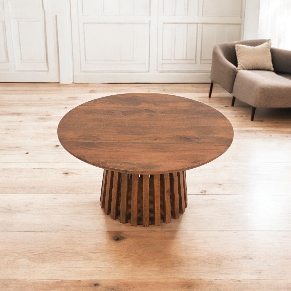 Glenariff Wooden Slatted Round Coffee Table