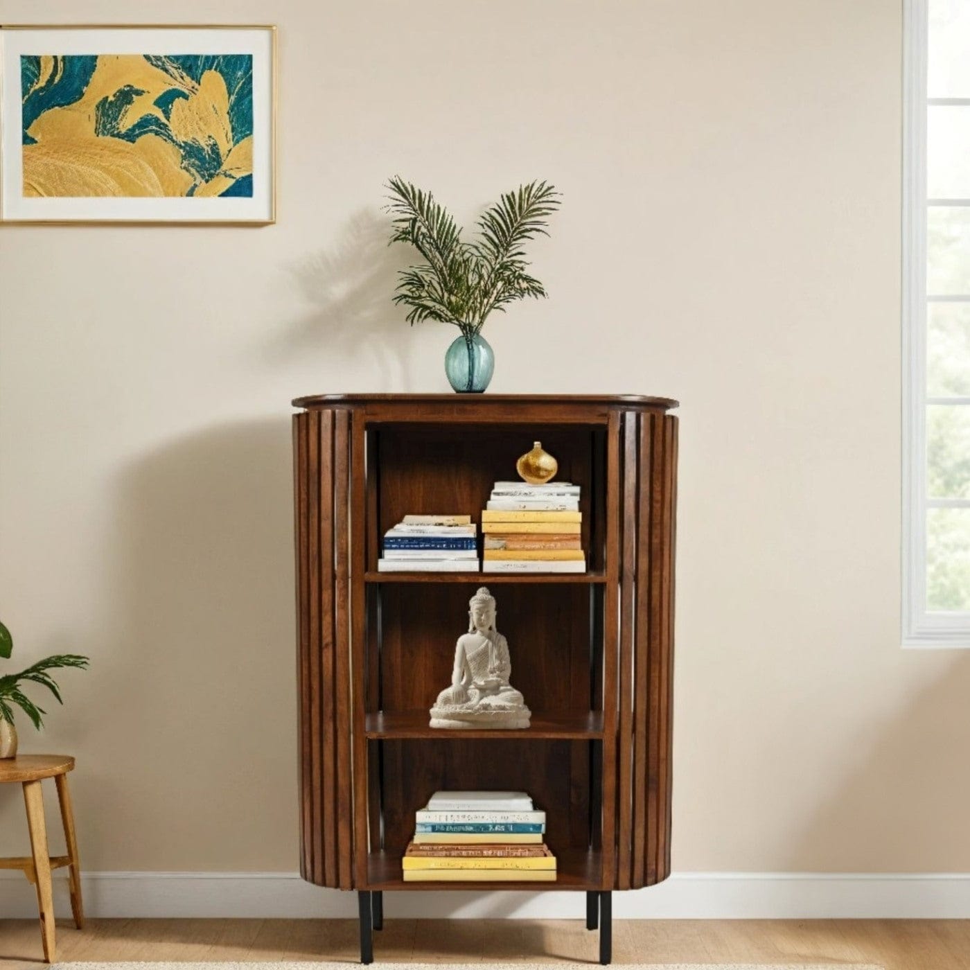 Glenariff Wooden Slatted Short Cabinet Bookcase