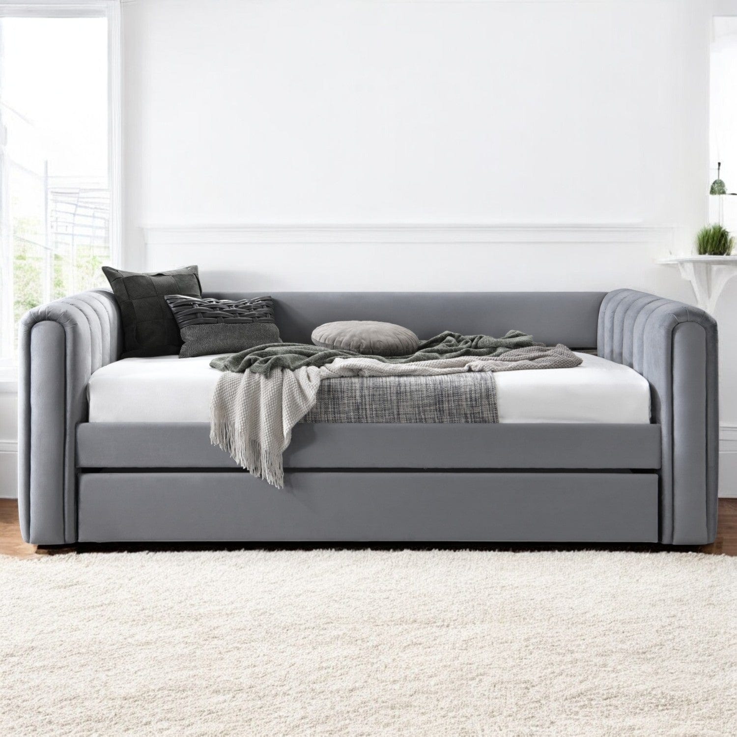 Grey Goostrey Upholstered Day Bed with Trundle