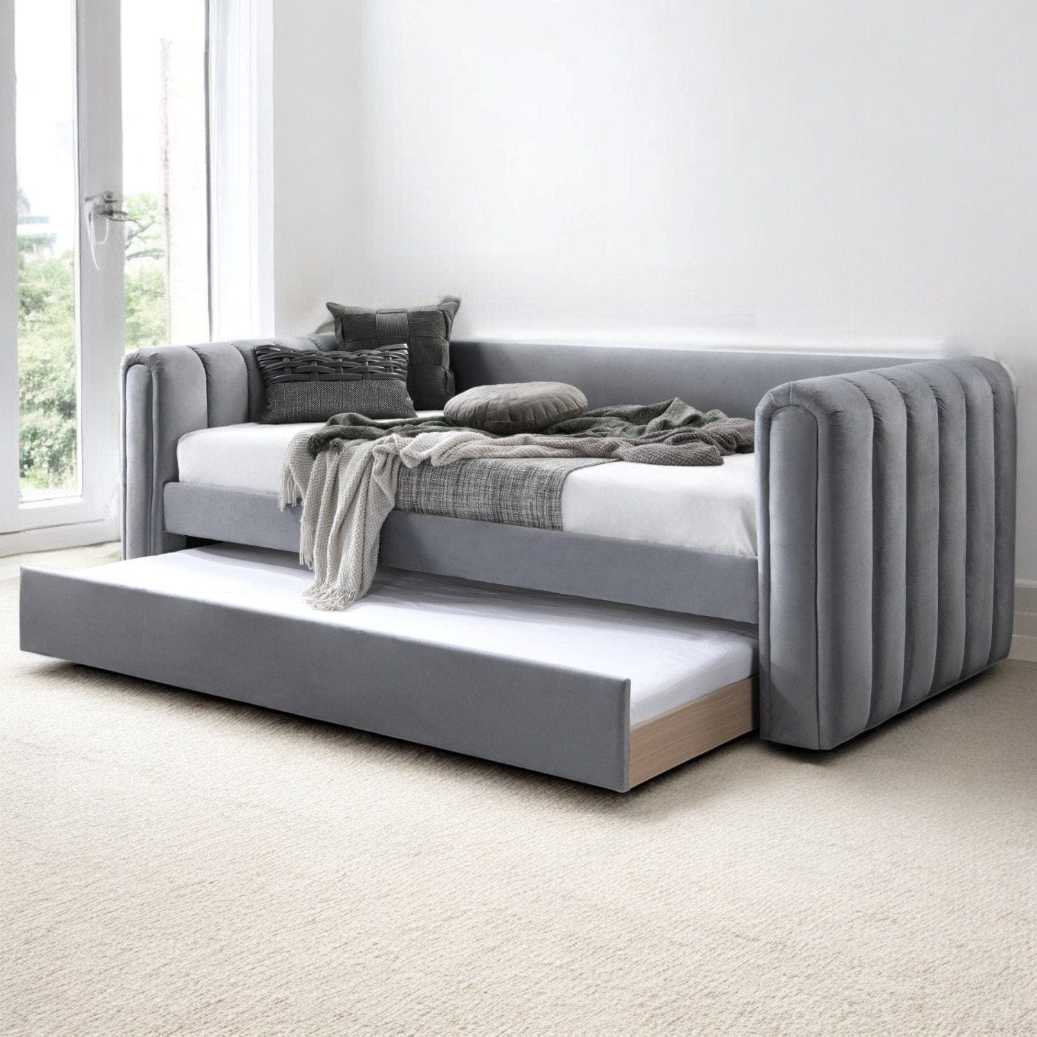 Grey Goostrey Upholstered Day Bed with Trundle