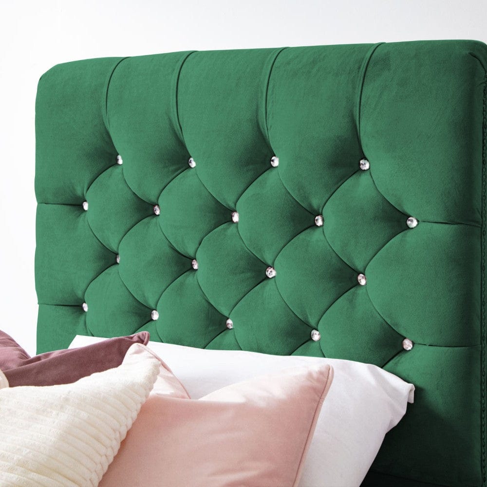 Grace Diamante Studded Velvet Upholstered Chesterfield Sleigh Single Bed Frame