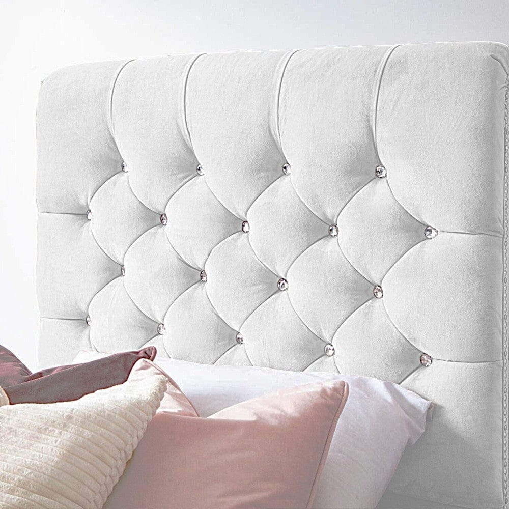 Grace Diamante Studded Velvet Upholstered Chesterfield Sleigh Single Bed Frame