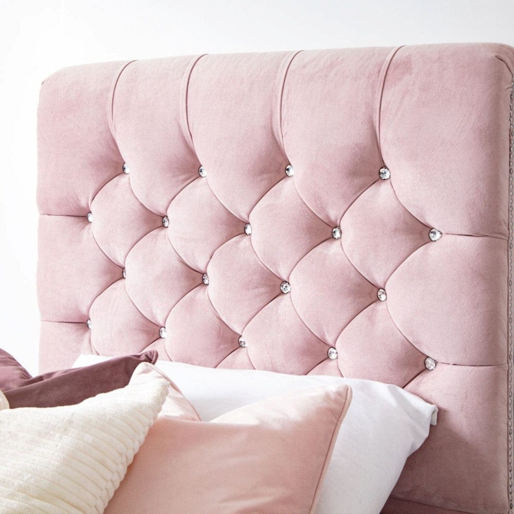 Grace Diamante Studded Velvet Upholstered Chesterfield Sleigh Single Bed Frame