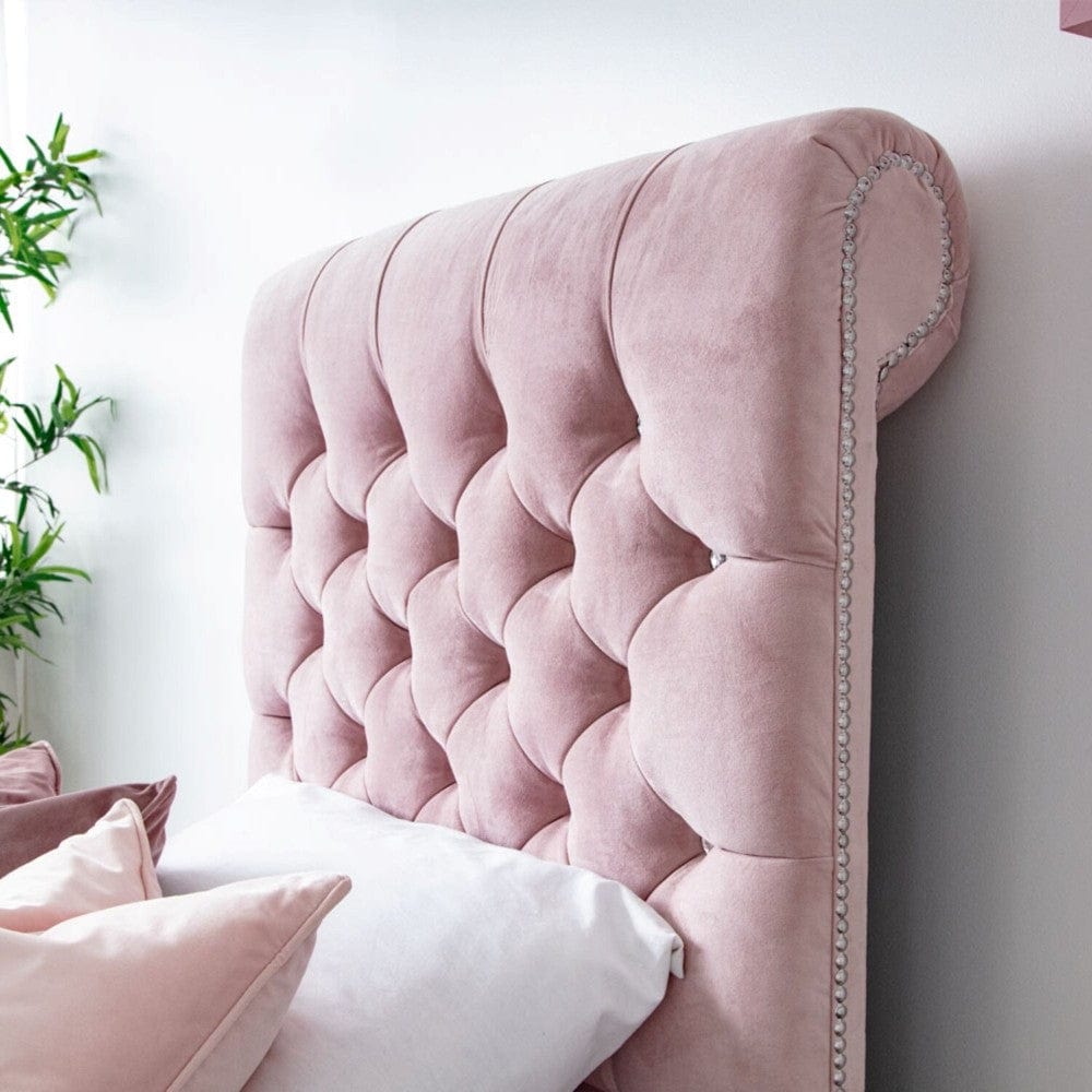 Grace Diamante Studded Velvet Upholstered Chesterfield Sleigh Single Bed Frame