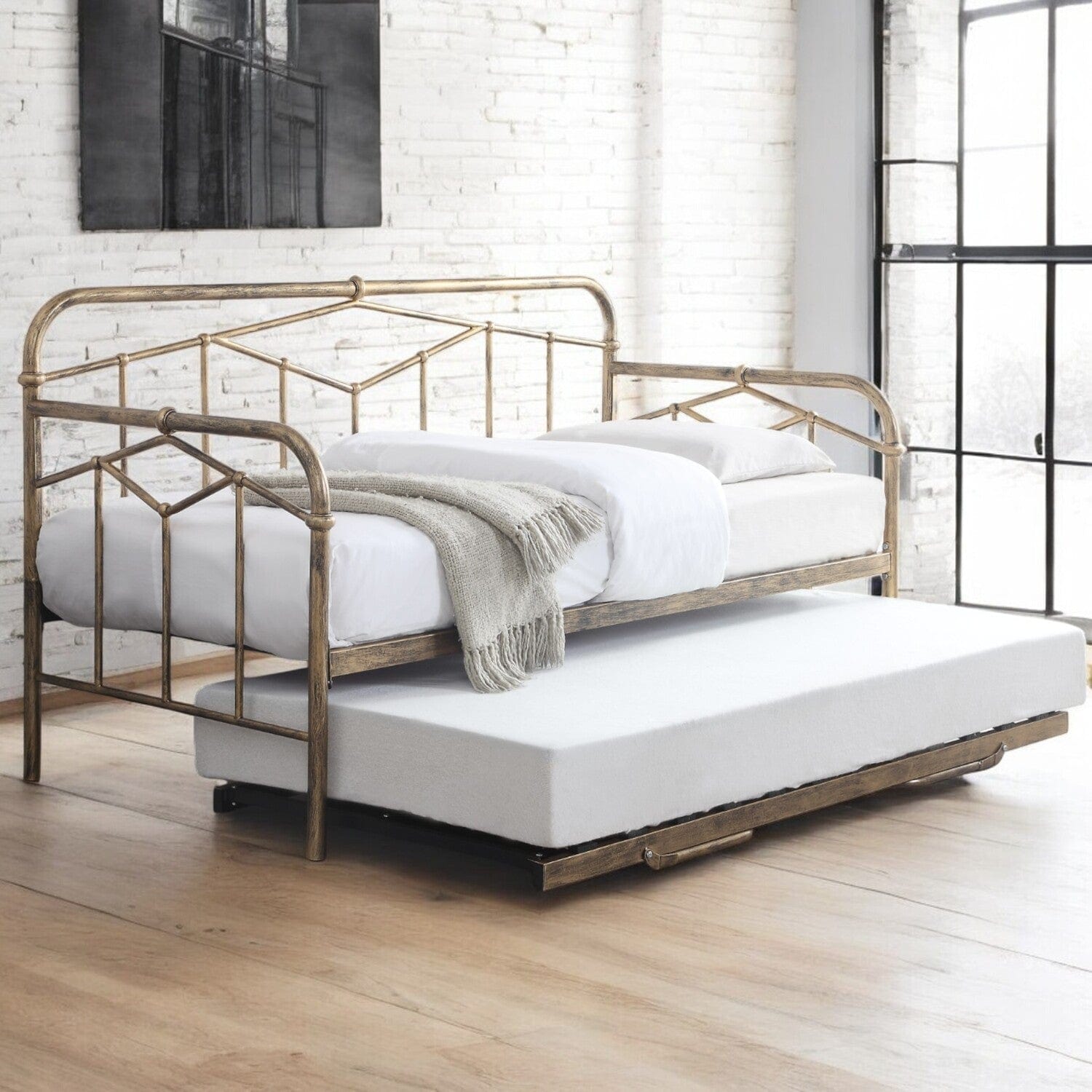 Antique Brass Hackney Metal Day Bed With Trundle