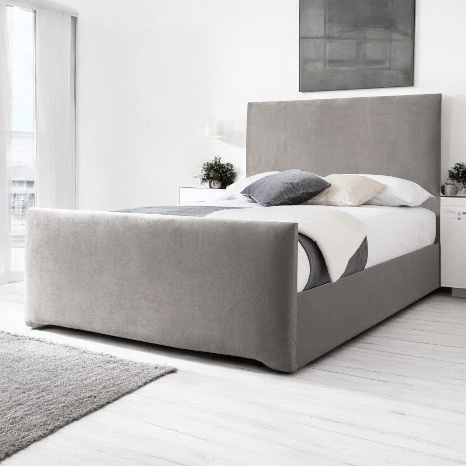  Slatted Base Harlech Plain Modern Fabric Upholstered Bed Frame
