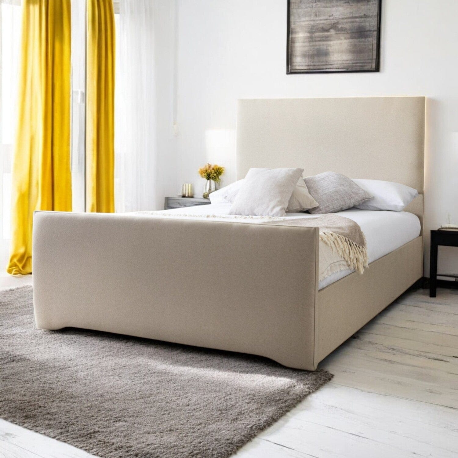  Slatted Base Harlech Plain Modern Fabric Upholstered Bed Frame