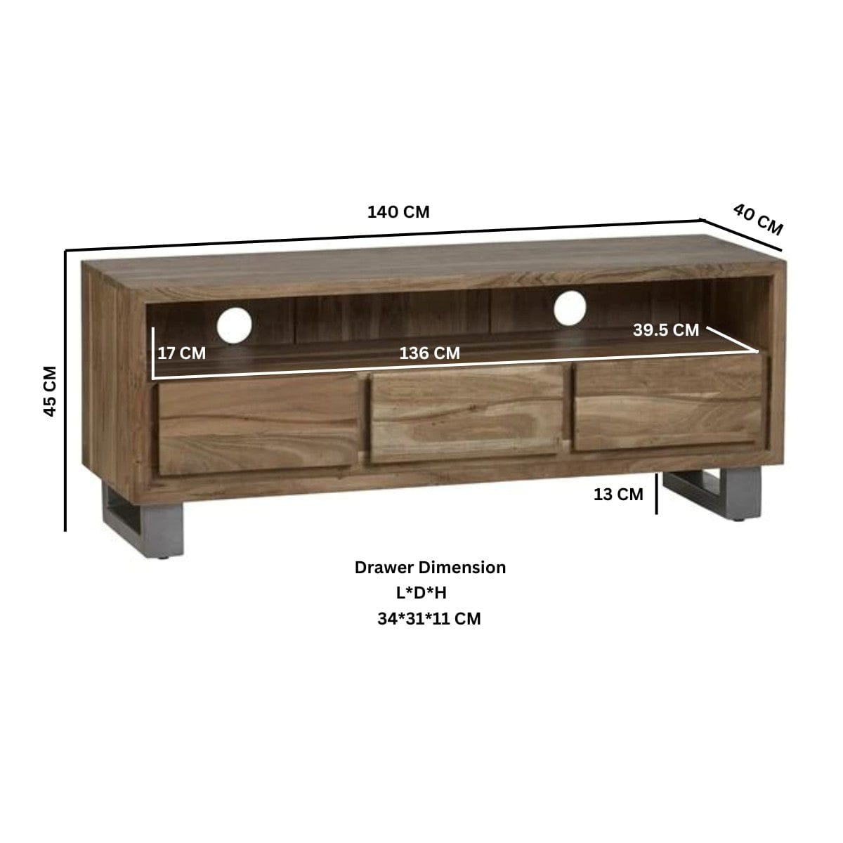Killarney 140cm Wooden Live Edge TV Media Unit