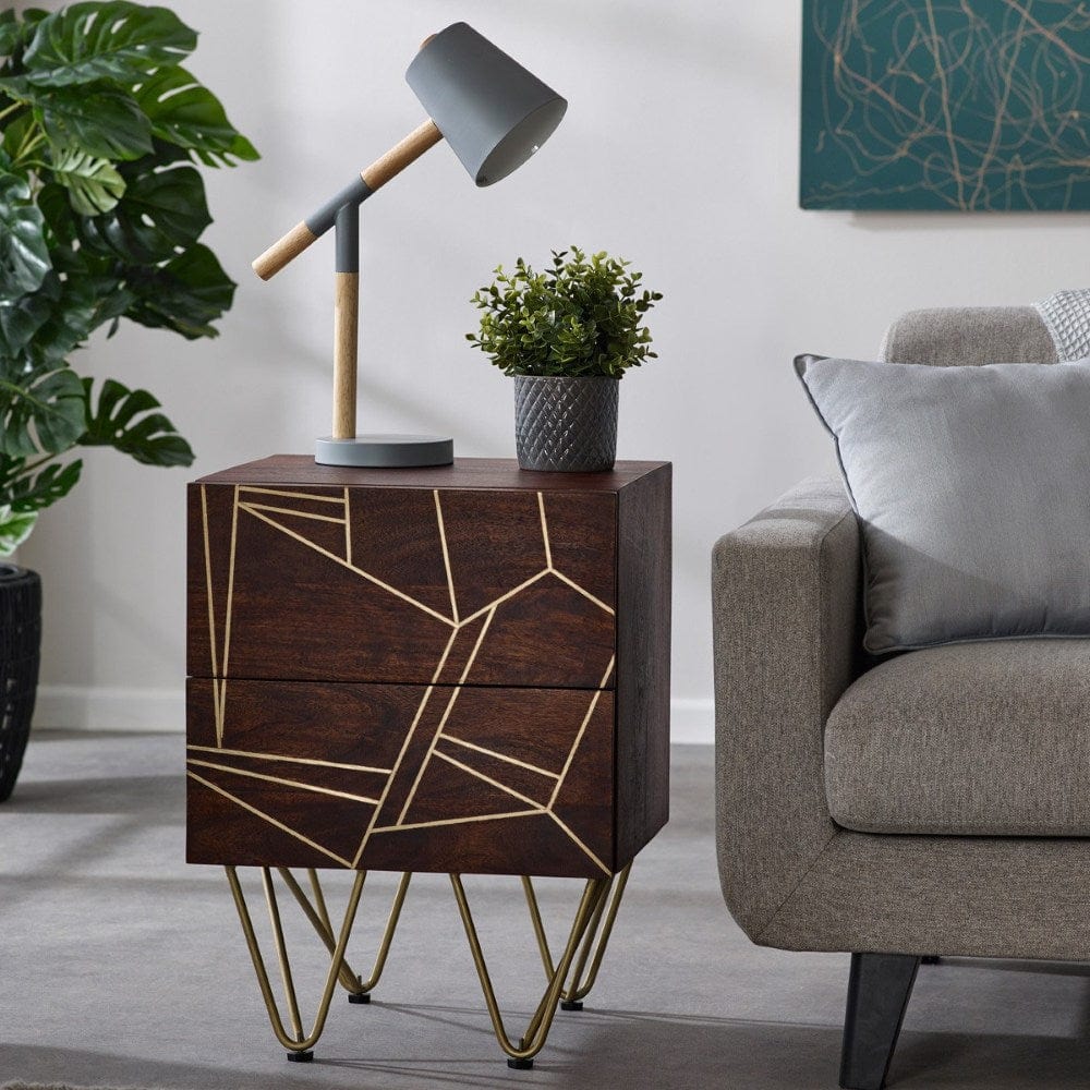 Limerick Dark Gold 2 Drawer Wooden Bedside Table