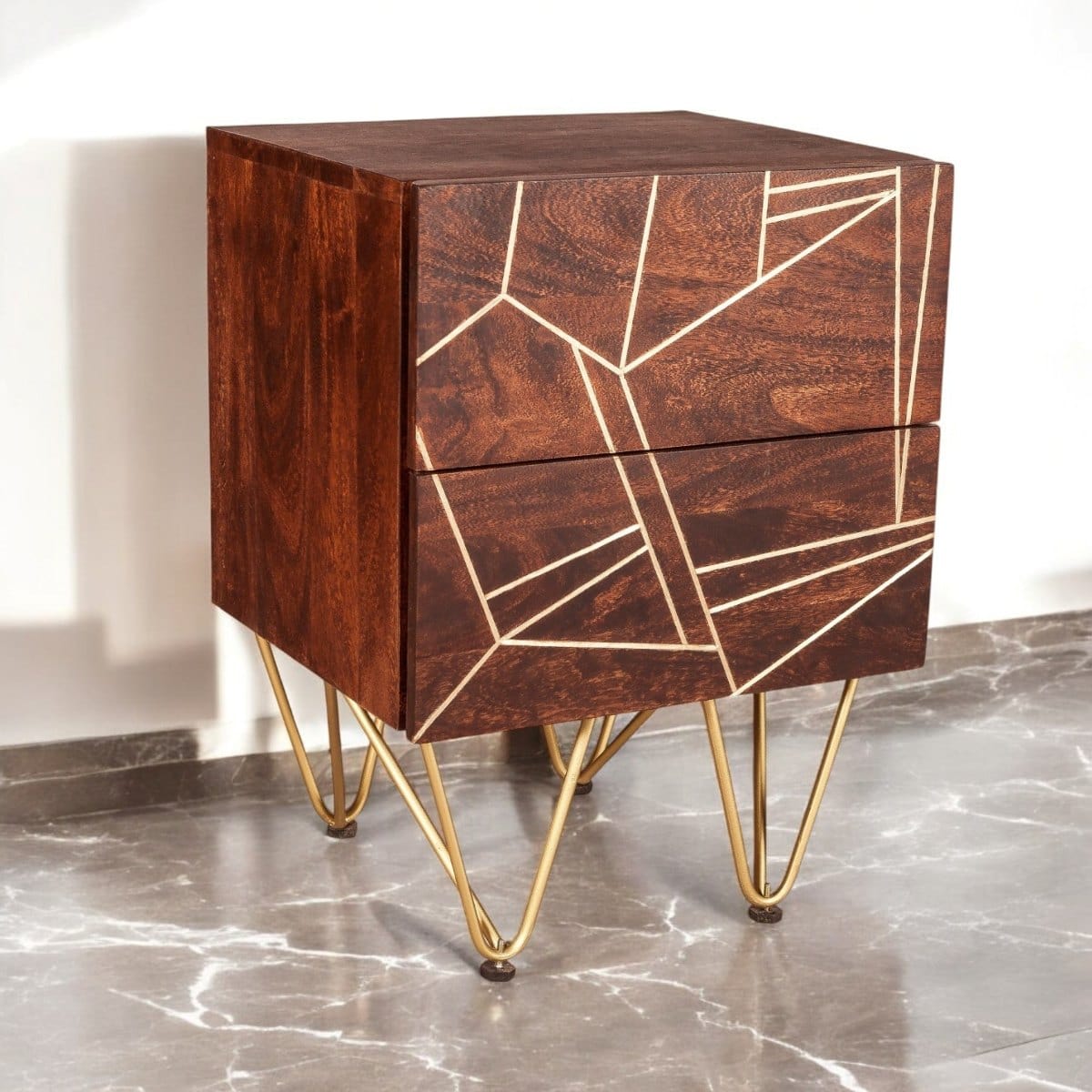 Limerick Dark Gold 2 Drawer Wooden Bedside Table