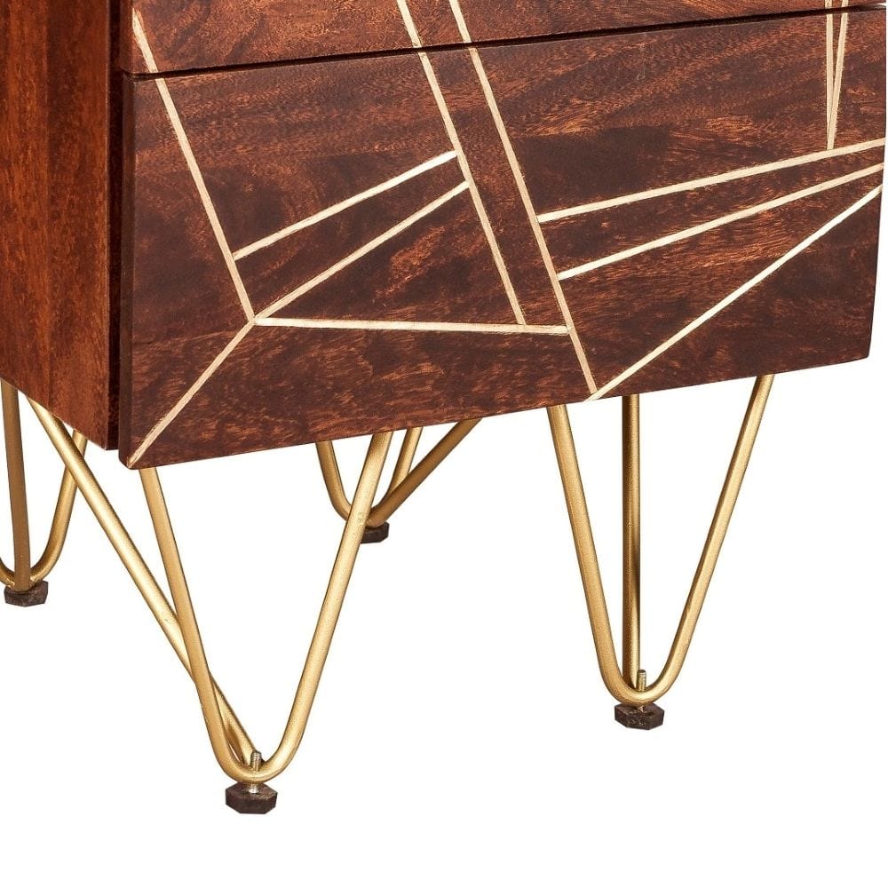 Limerick Dark Gold 2 Drawer Wooden Bedside Table