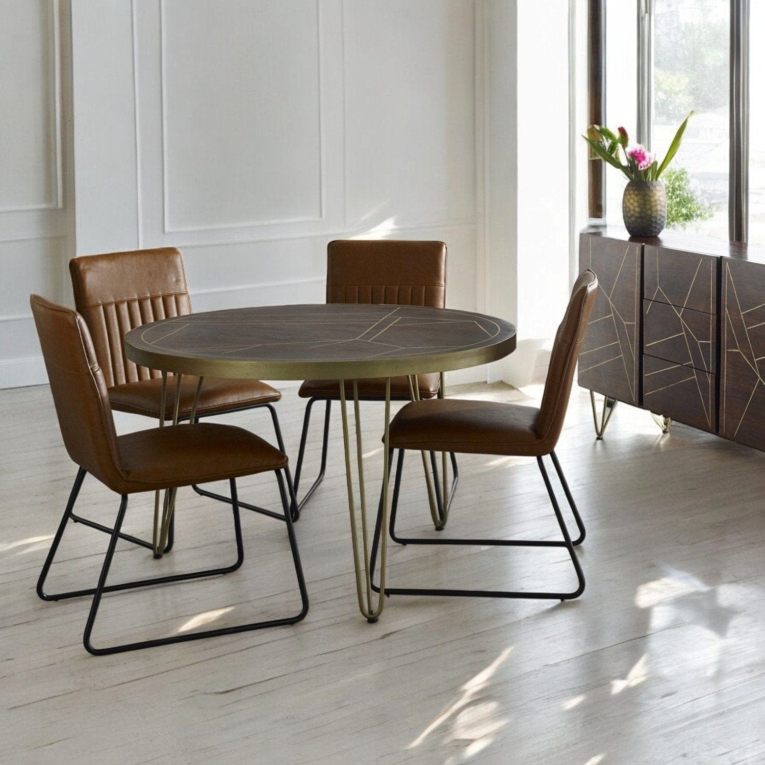 Limerick Wooden Dark Gold Round 120cm Dining Table