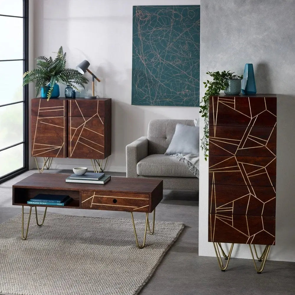 Limerick Wooden Dark Gold Tall Chest of 5 Drawers