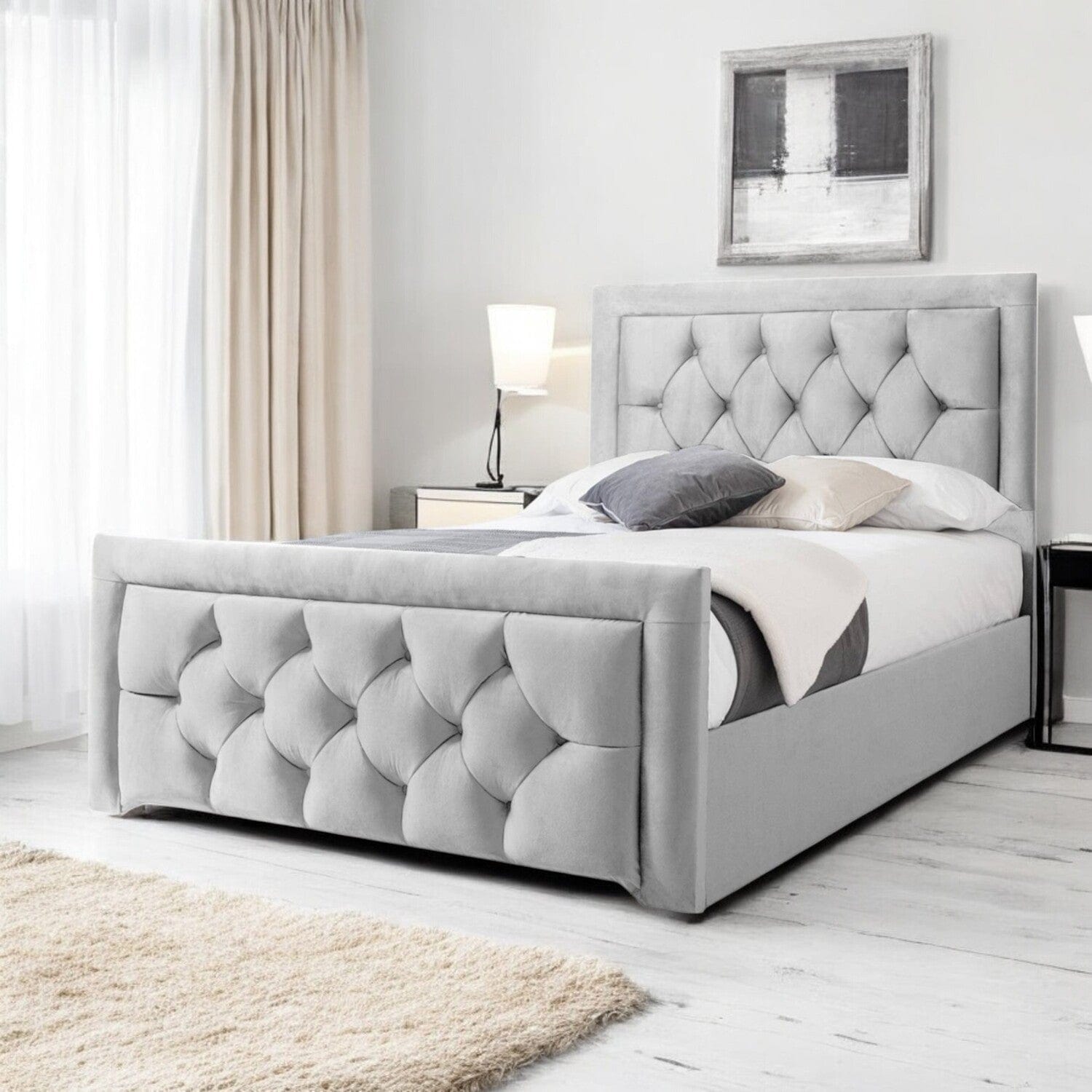 Llanberis Tufted Headboard with Border Fabric Upholstered Bed Frame