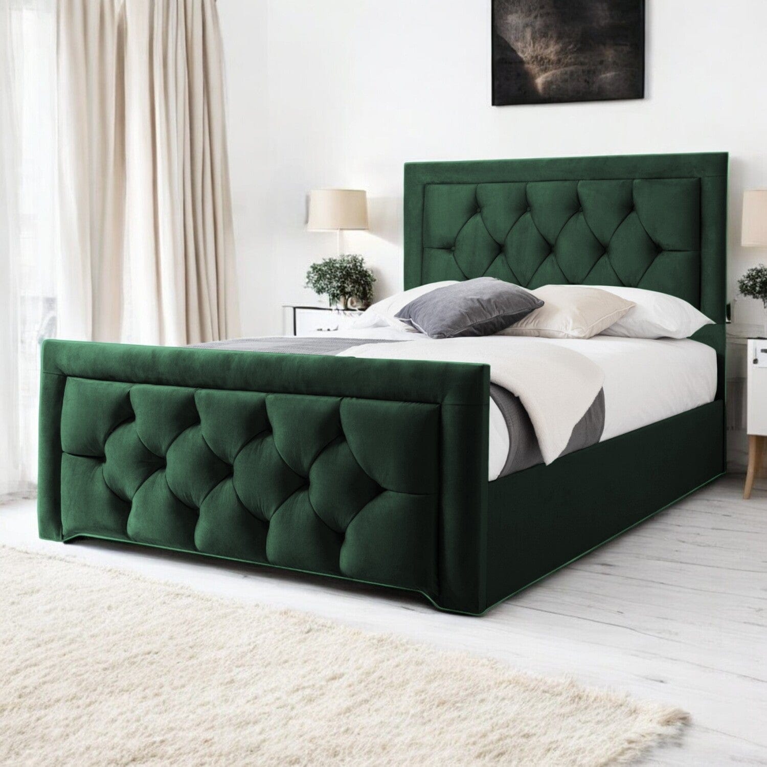 Llanberis Tufted Headboard with Border Fabric Upholstered Bed Frame