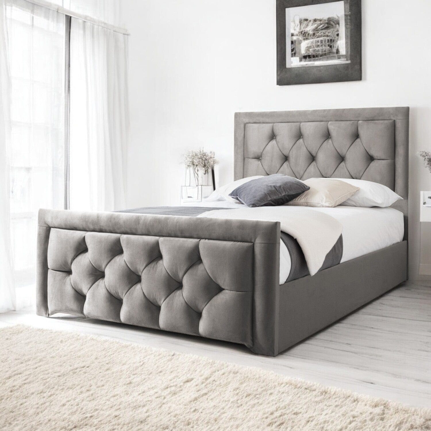Llanberis Tufted Headboard with Border Fabric Upholstered Bed Frame