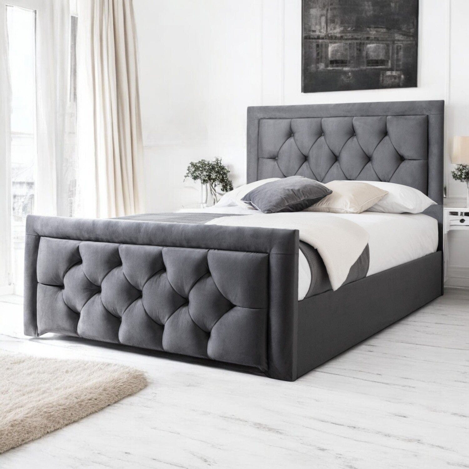 Llanberis Tufted Headboard with Border Fabric Upholstered Bed Frame