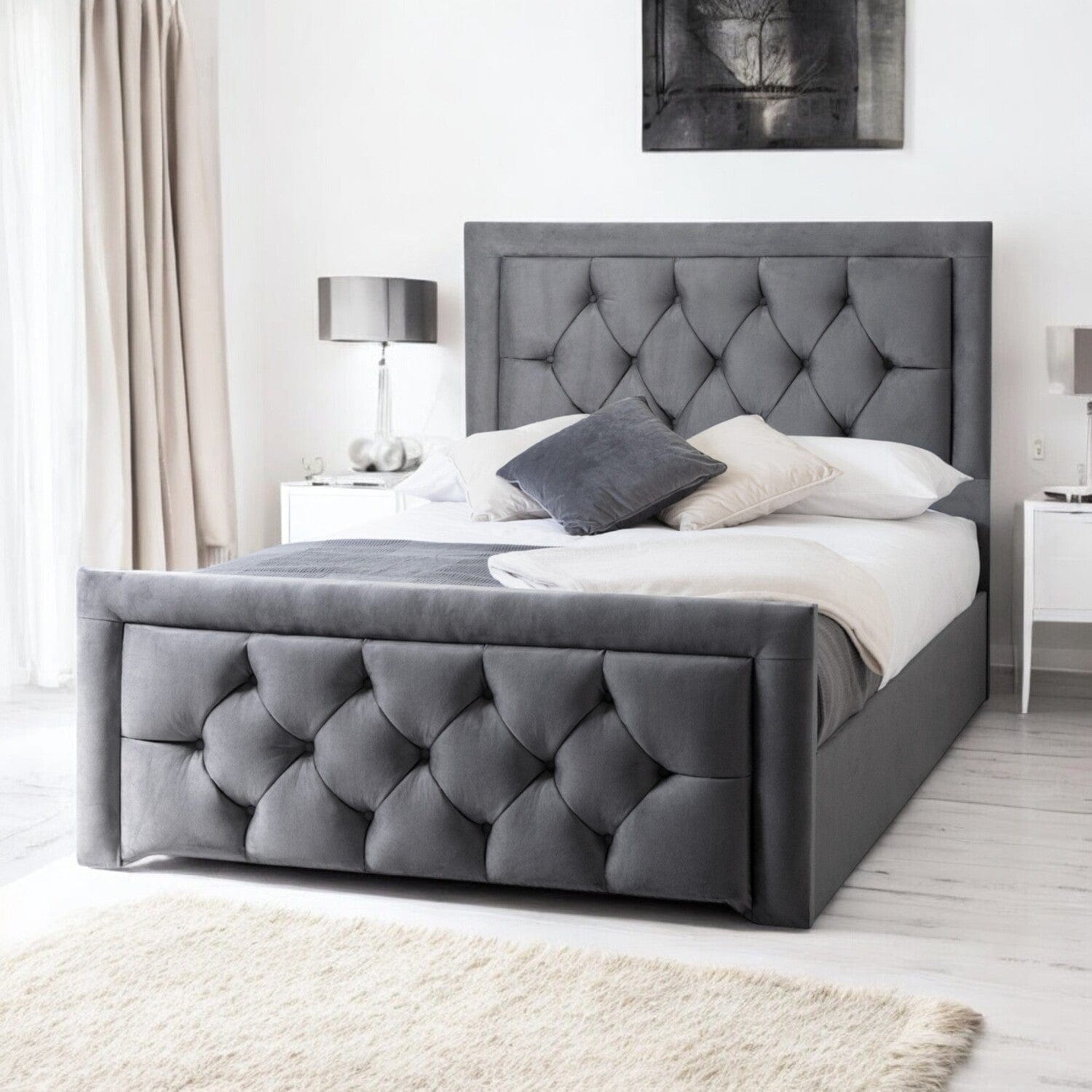  Slatted Base Llanberis Tufted Headboard with Border Fabric Upholstered Bed Frame