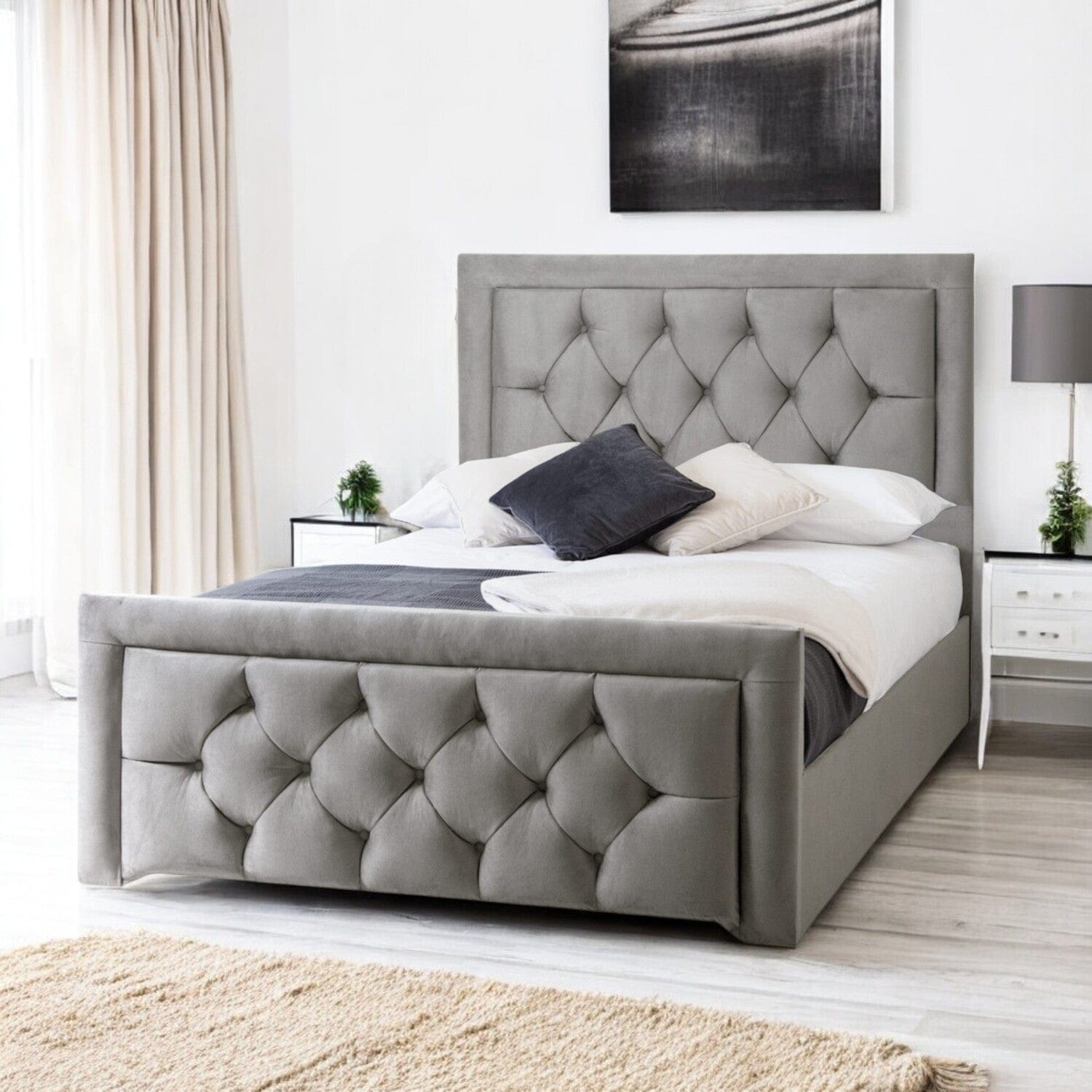  Slatted Base Llanberis Tufted Headboard with Border Fabric Upholstered Bed Frame