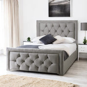 Dark Silver Velvet / Single 3ft - 90x190cm / Slatted Base Llanberis Tufted Headboard with Border Fabric Upholstered Bed Frame