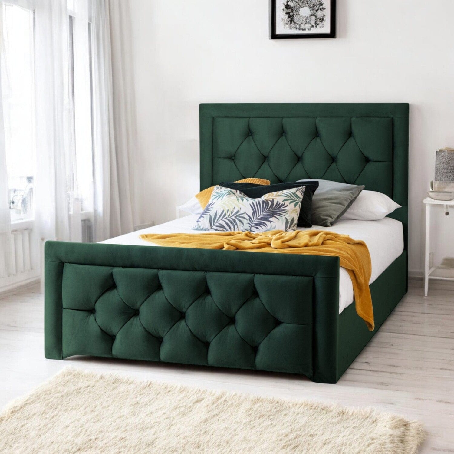  Slatted Base Llanberis Tufted Headboard with Border Fabric Upholstered Bed Frame