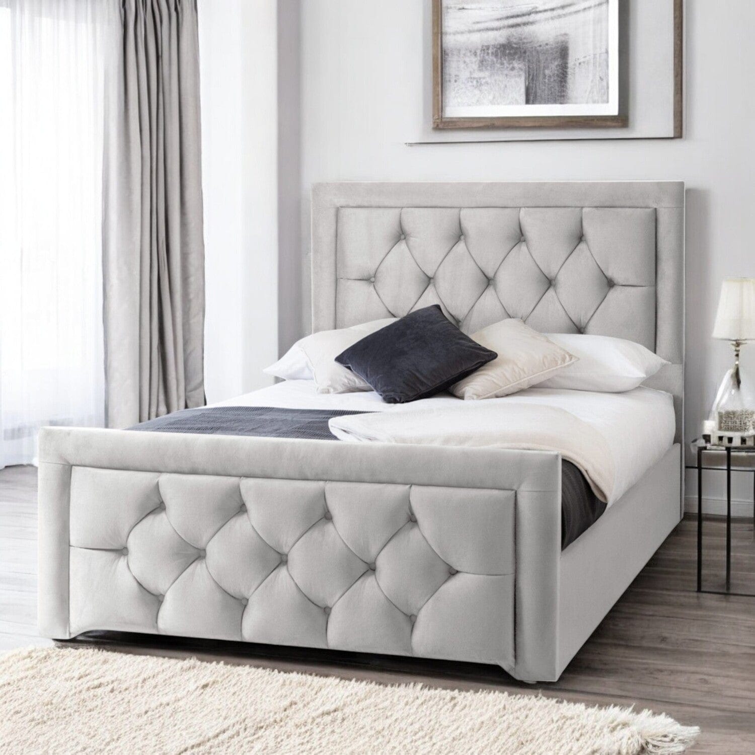  Slatted Base Llanberis Tufted Headboard with Border Fabric Upholstered Bed Frame