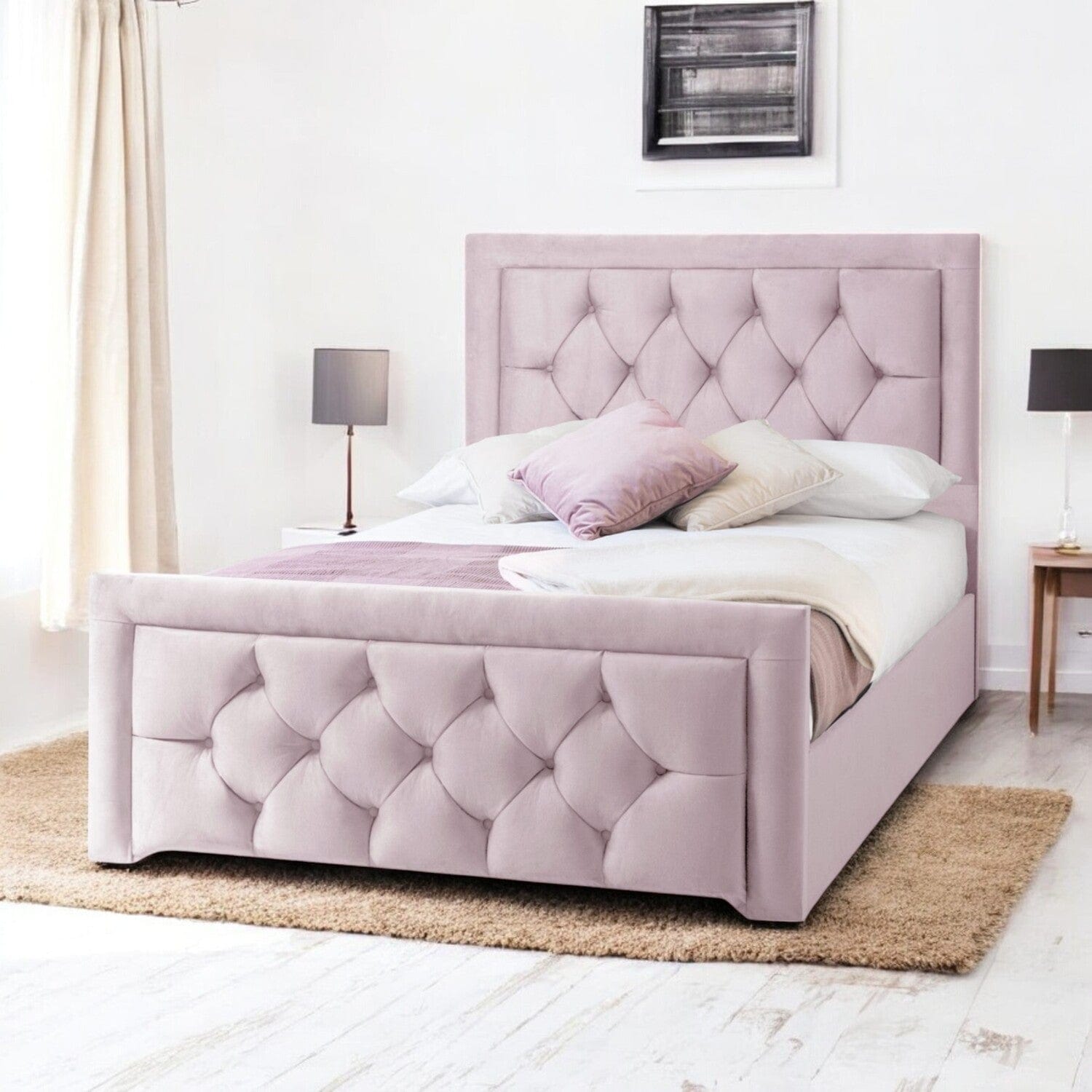  Slatted Base Llanberis Tufted Headboard with Border Fabric Upholstered Bed Frame