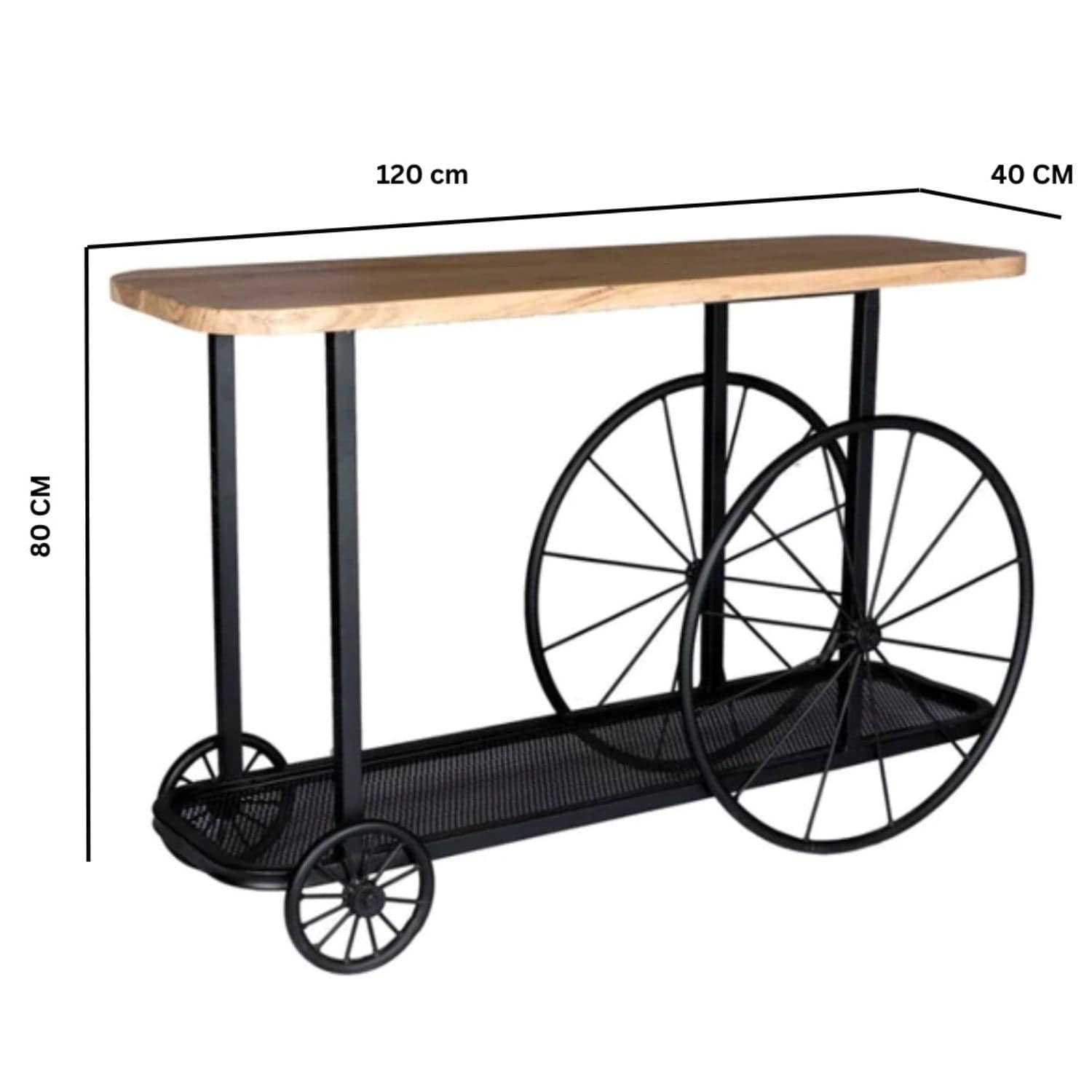 Longford Metal & Wood Wheel Console Table