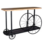 Longford Metal & Wood Wheel Console Table