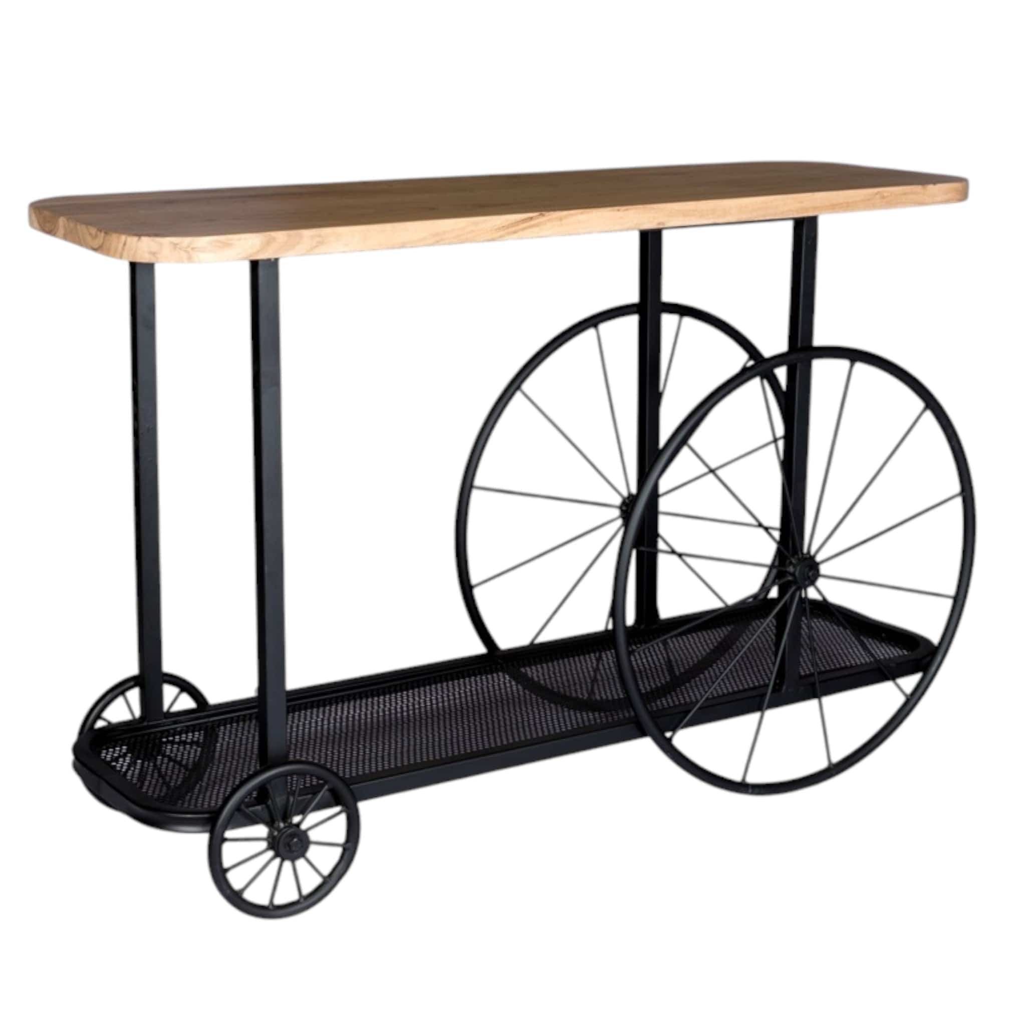 Longford Metal & Wood Wheel Console Table
