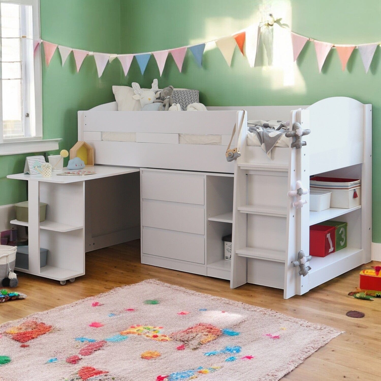 Lottie Mid Sleeper Cabin Bed with Desk & Storage