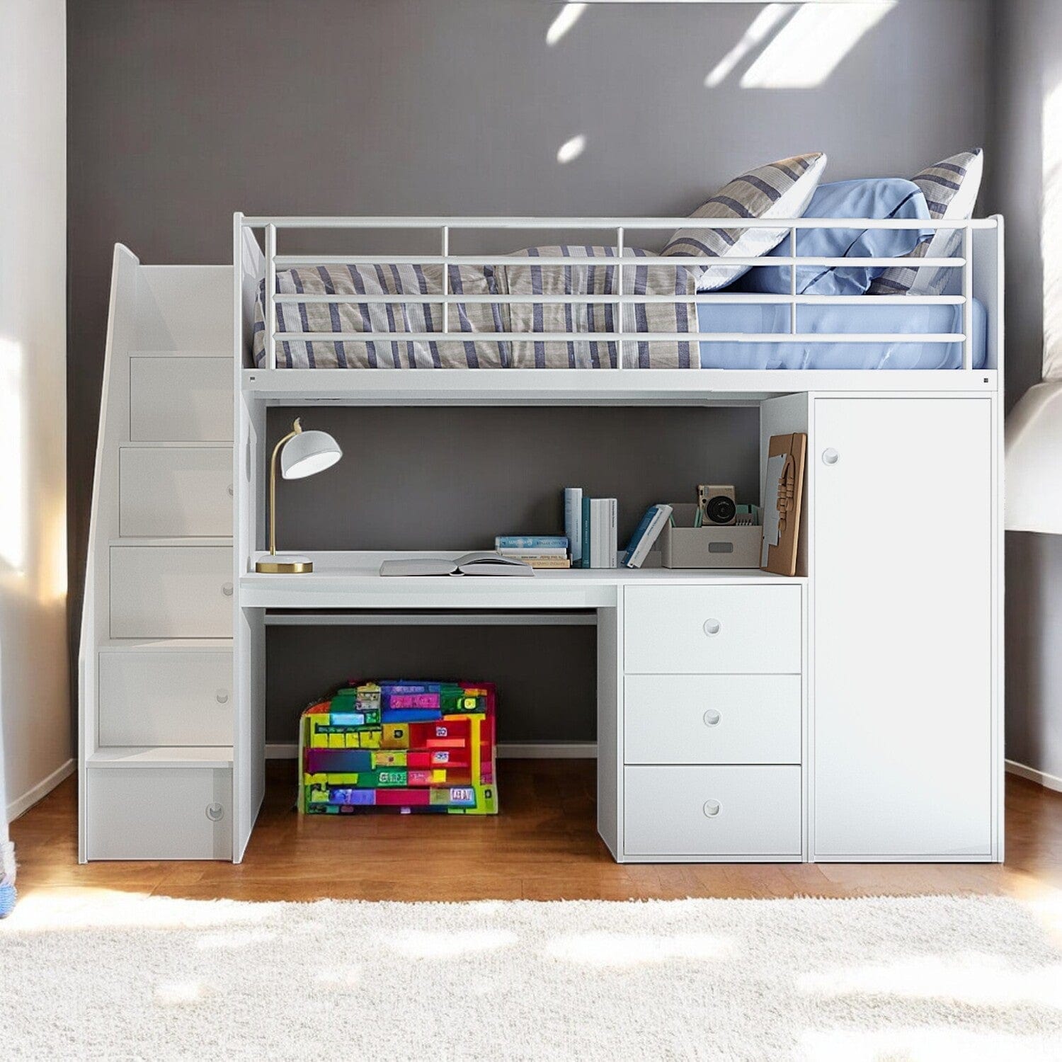 Lucas High Sleeper Bed with Desk & Storage