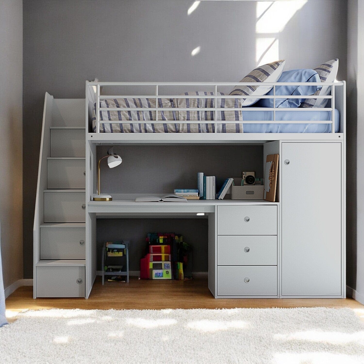 Lucas High Sleeper Bed with Desk & Storage