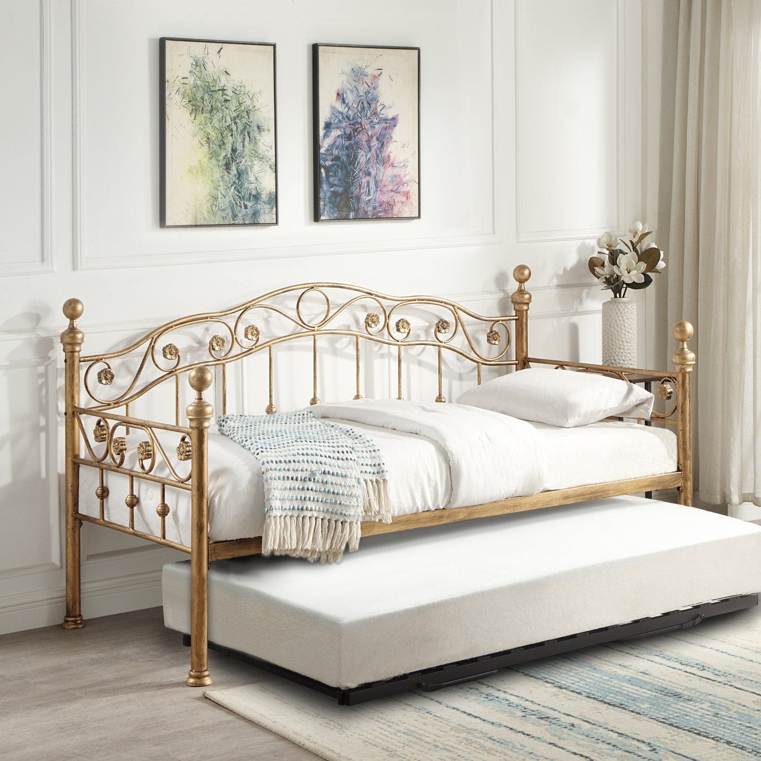 Antique Brass Mayfair Metal Day Bed With Trundle