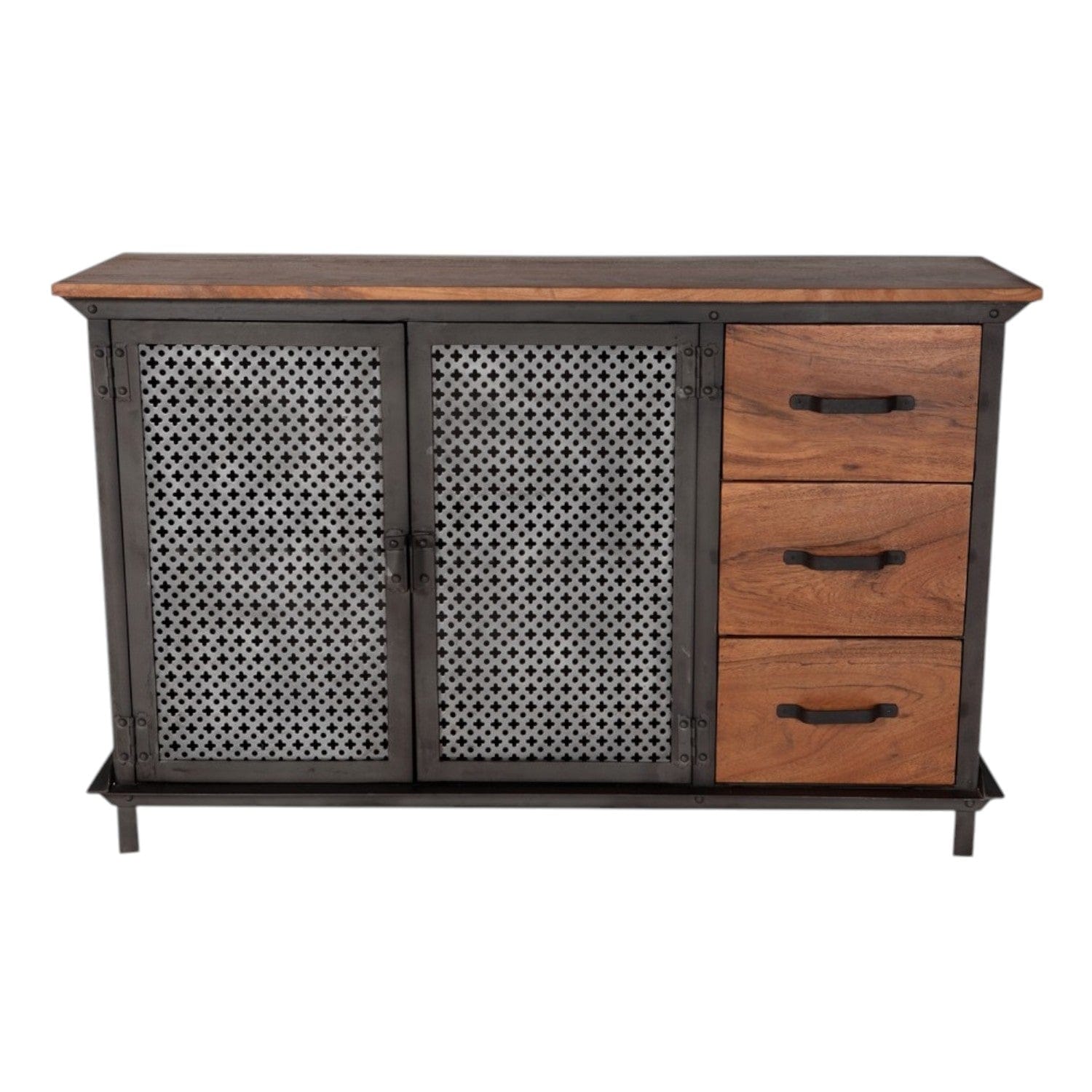 Meath Industrial Metal & Wood 2 Doors & 3 Drawer 125cm Sideboard